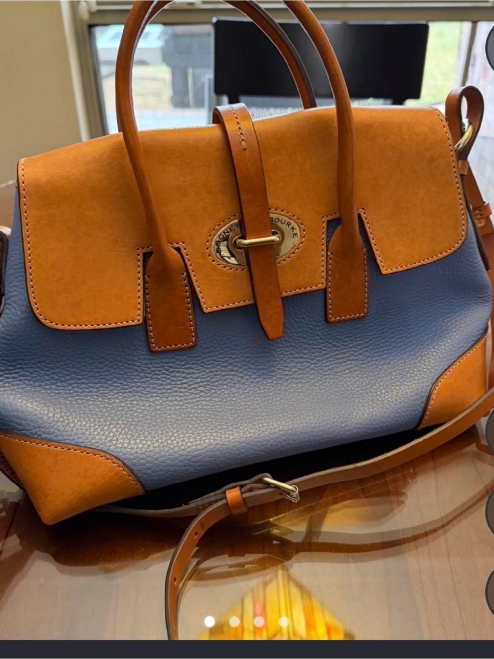 Dooney & Bourke Blue and Tan Leather Satchel
